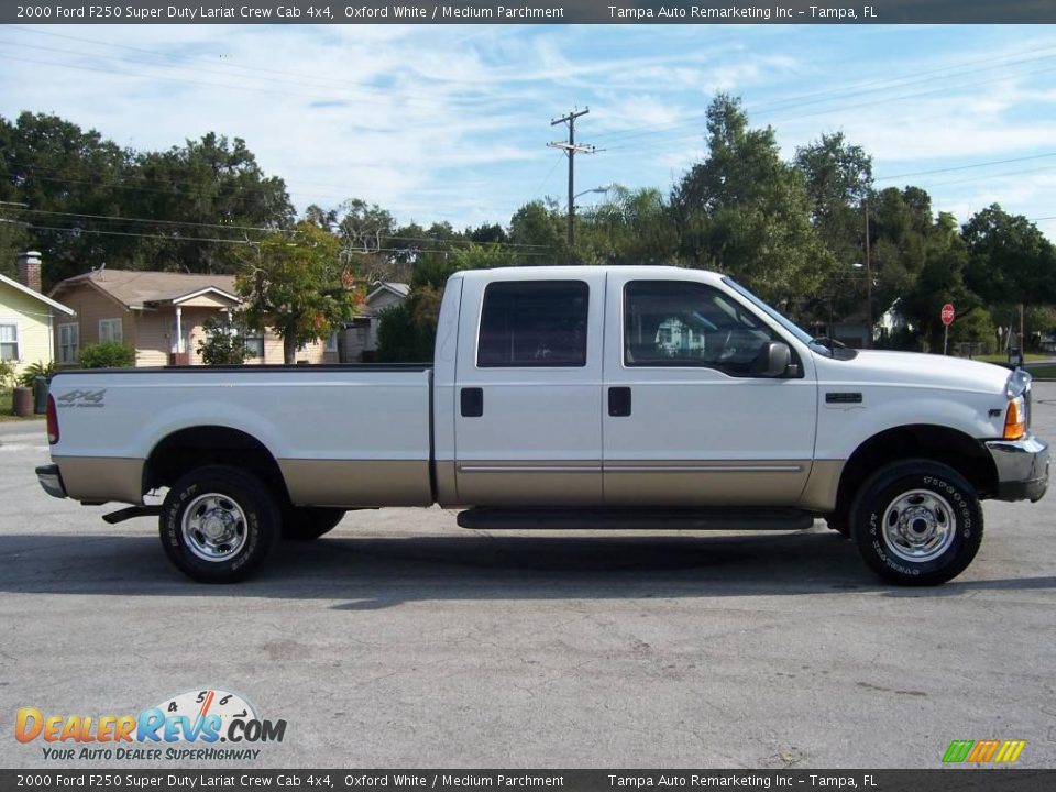 2000 Ford F250 Super Duty Lariat Crew Cab 4x4 Oxford White / Medium Parchment Photo #7