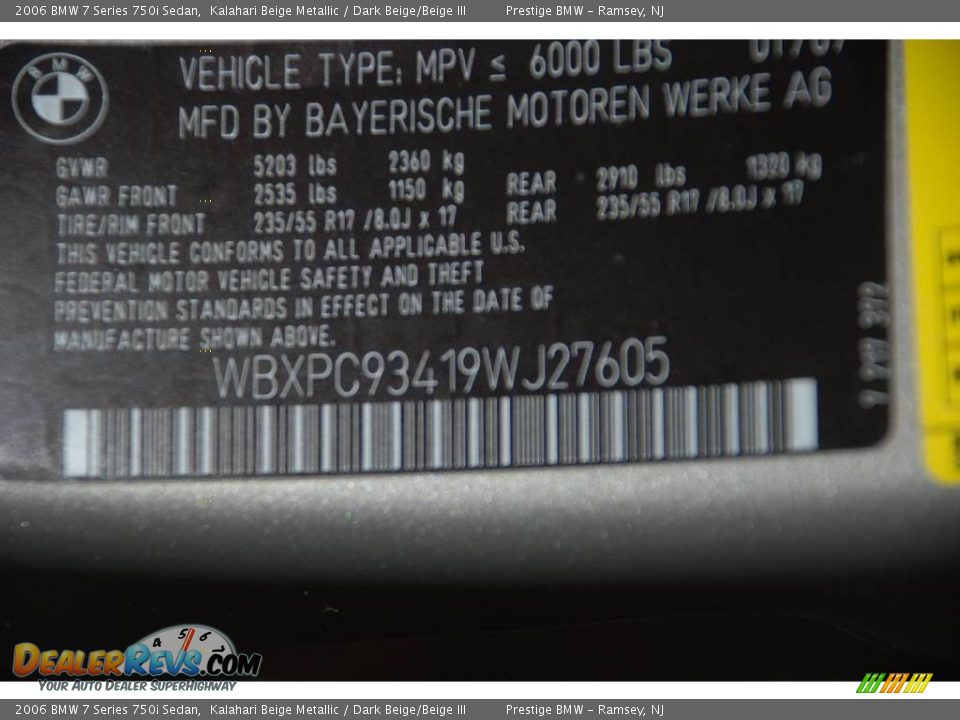 2006 BMW 7 Series 750i Sedan Kalahari Beige Metallic / Dark Beige/Beige III Photo #9