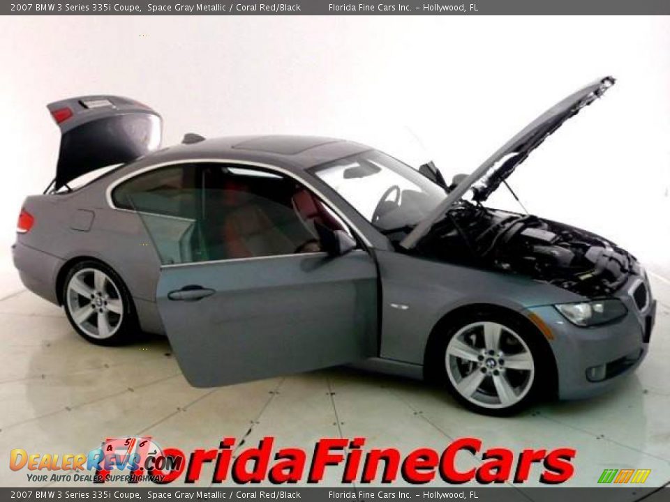 2007 BMW 3 Series 335i Coupe Space Gray Metallic / Coral Red/Black Photo #7