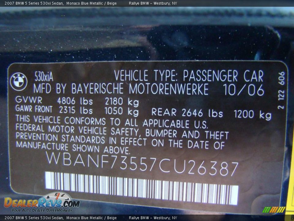 2007 BMW 5 Series 530xi Sedan Monaco Blue Metallic / Beige Photo #15