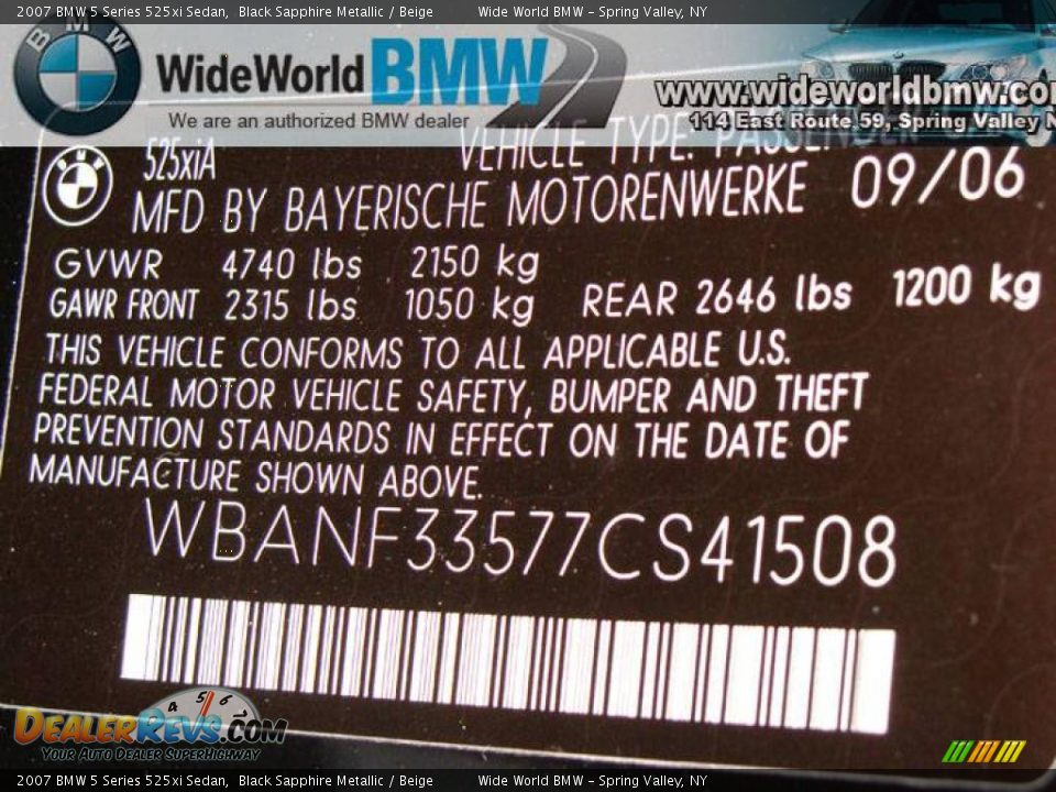 2007 BMW 5 Series 525xi Sedan Black Sapphire Metallic / Beige Photo #17