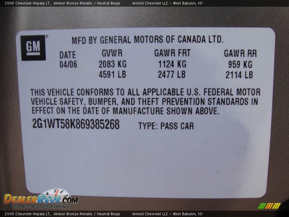 2006 Chevrolet Impala LT Amber Bronze Metallic / Neutral Beige Photo #14