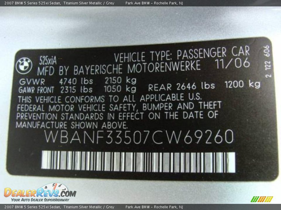 2007 BMW 5 Series 525xi Sedan Titanium Silver Metallic / Grey Photo #26
