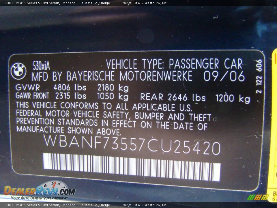 2007 BMW 5 Series 530xi Sedan Monaco Blue Metallic / Beige Photo #15