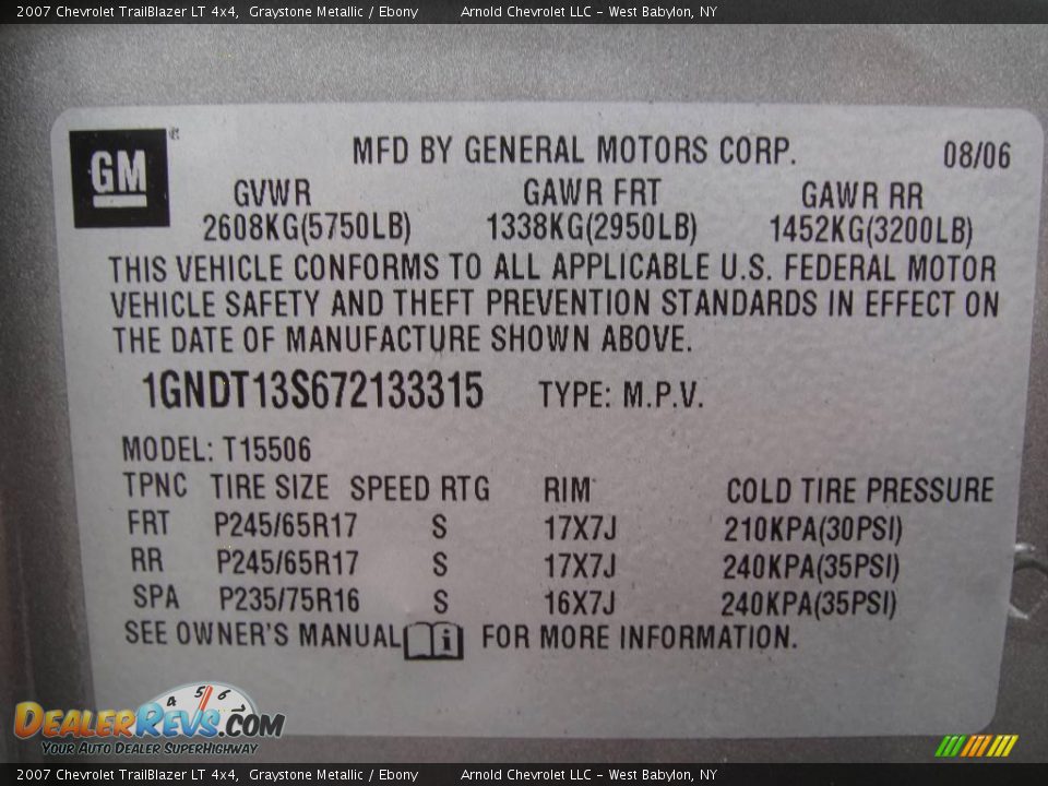 2007 Chevrolet TrailBlazer LT 4x4 Graystone Metallic / Ebony Photo #17