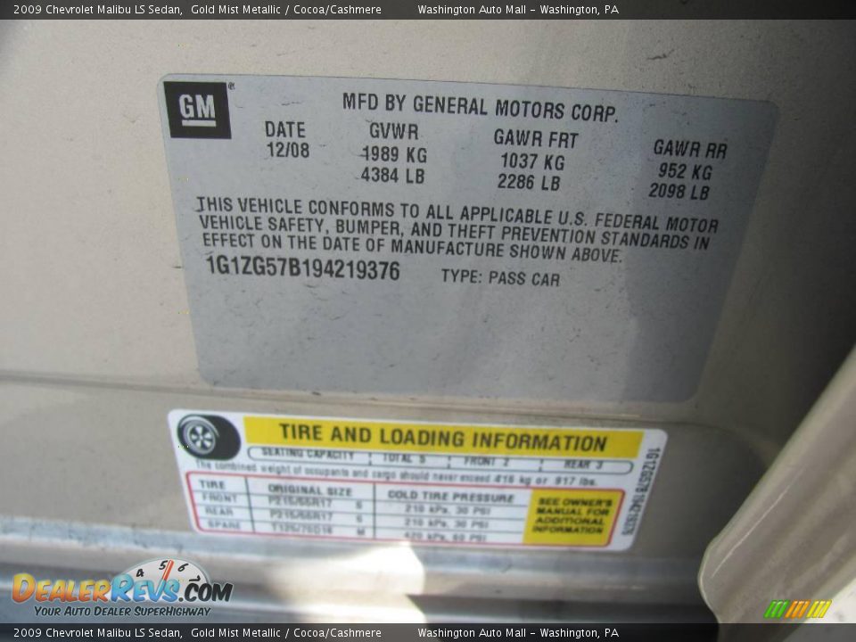 2009 Chevrolet Malibu LS Sedan Gold Mist Metallic / Cocoa/Cashmere Photo #19