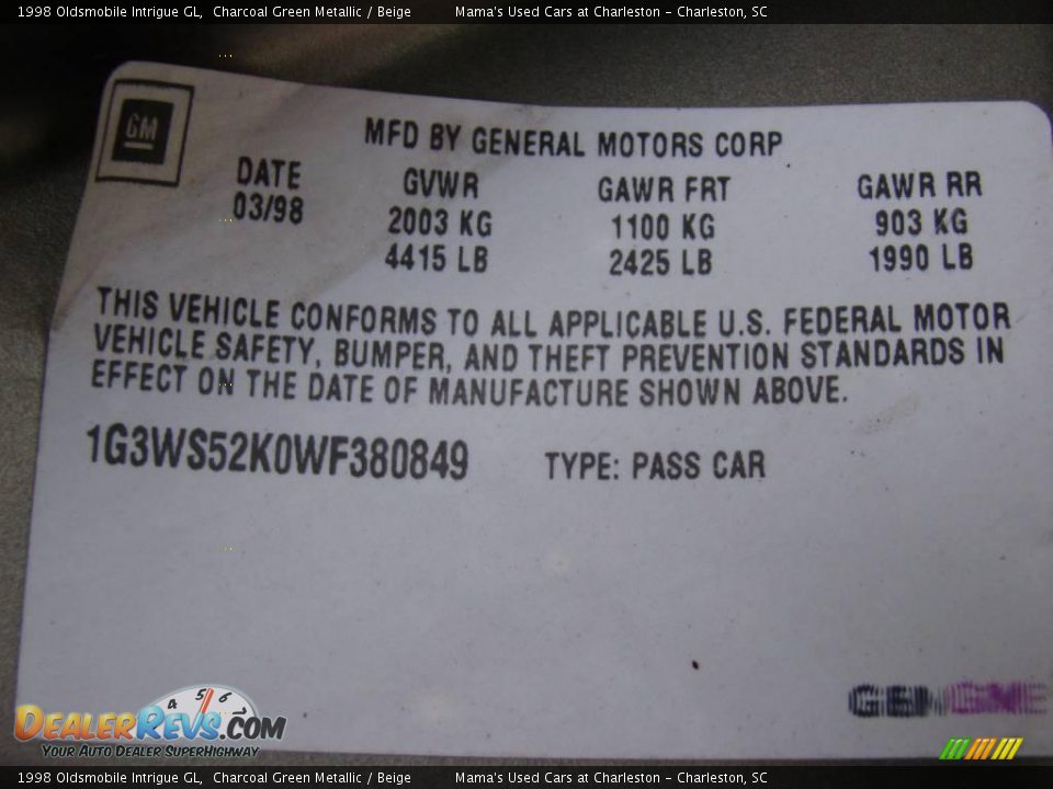 1998 Oldsmobile Intrigue GL Charcoal Green Metallic / Beige Photo #19