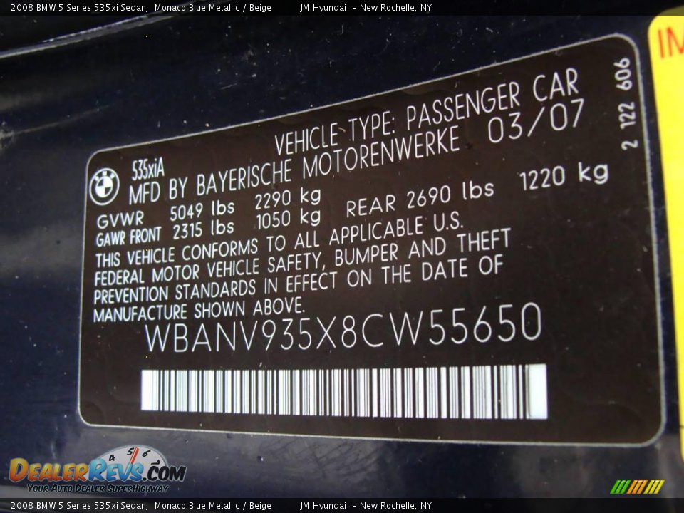 2008 BMW 5 Series 535xi Sedan Monaco Blue Metallic / Beige Photo #25