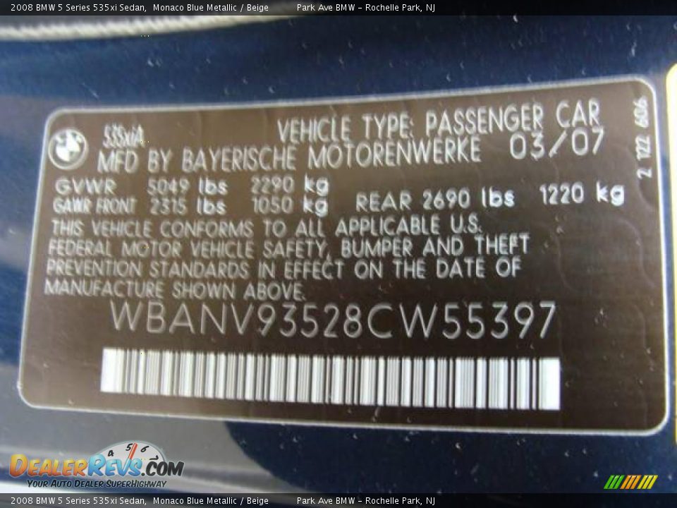 2008 BMW 5 Series 535xi Sedan Monaco Blue Metallic / Beige Photo #26