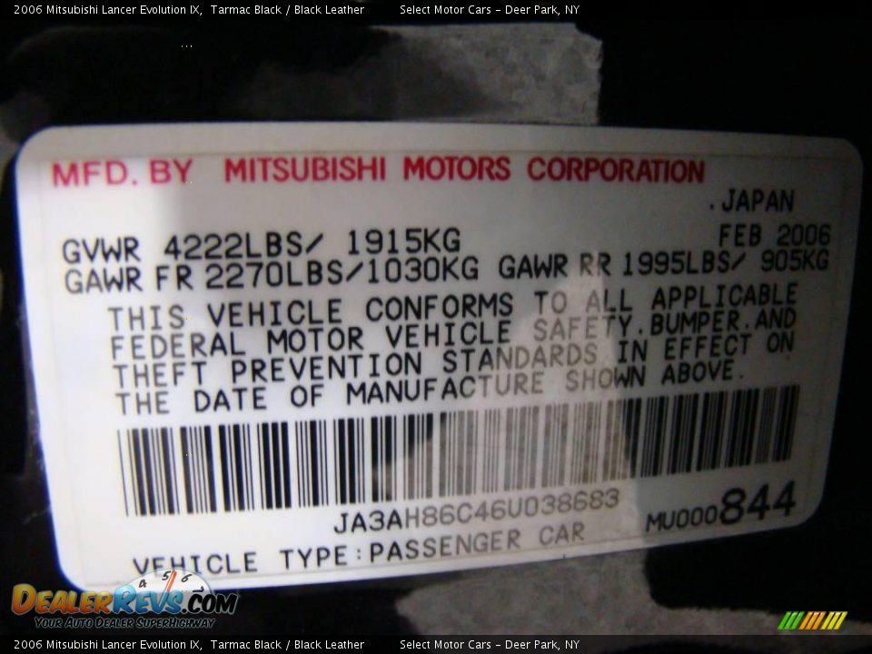 2006 Mitsubishi Lancer Evolution IX Tarmac Black / Black Leather Photo #16