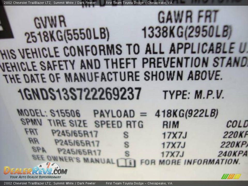 2002 Chevrolet TrailBlazer LTZ Summit White / Dark Pewter Photo #25