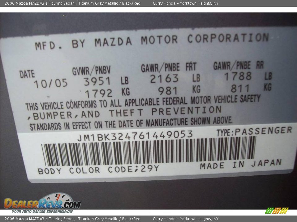 2006 Mazda MAZDA3 s Touring Sedan Titanium Gray Metallic / Black/Red Photo #24