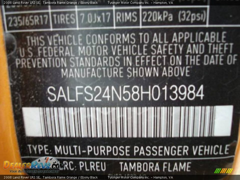 2008 Land Rover LR2 SE Tambora Flame Orange / Ebony Black Photo #29