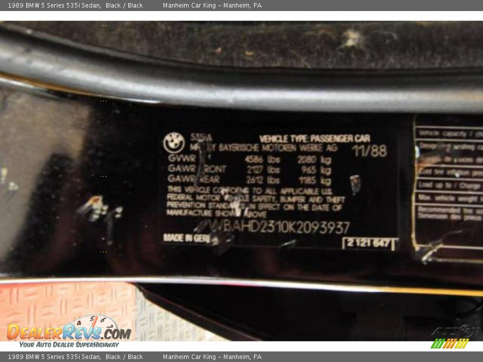 1989 BMW 5 Series 535i Sedan Black / Black Photo #12