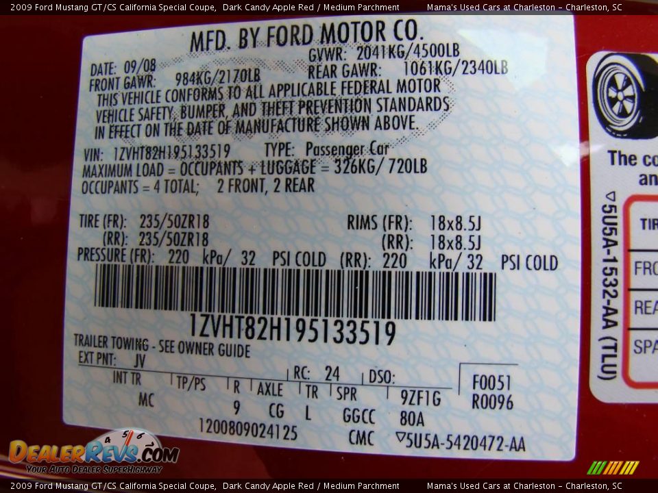 2009 Ford Mustang GT/CS California Special Coupe Dark Candy Apple Red / Medium Parchment Photo #17