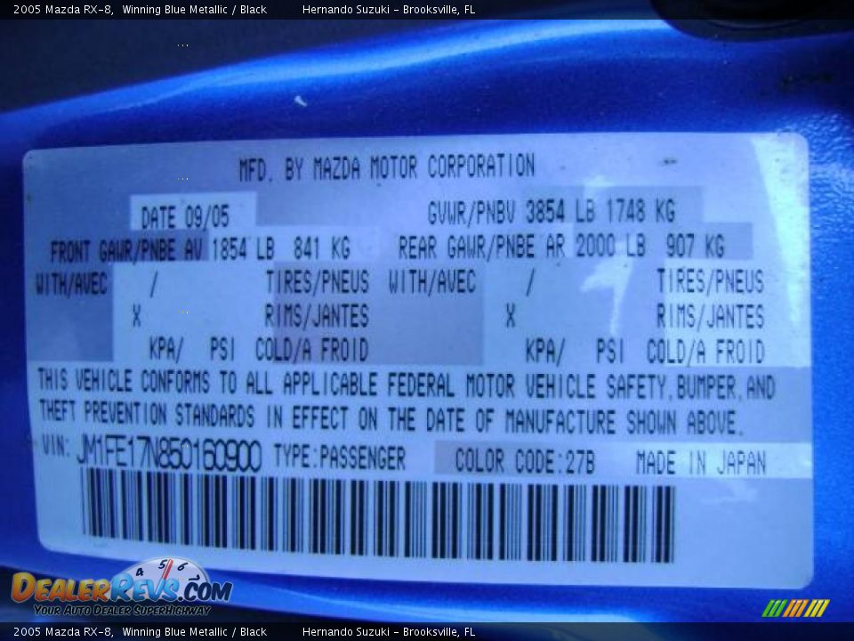 2005 Mazda RX-8 Winning Blue Metallic / Black Photo #36