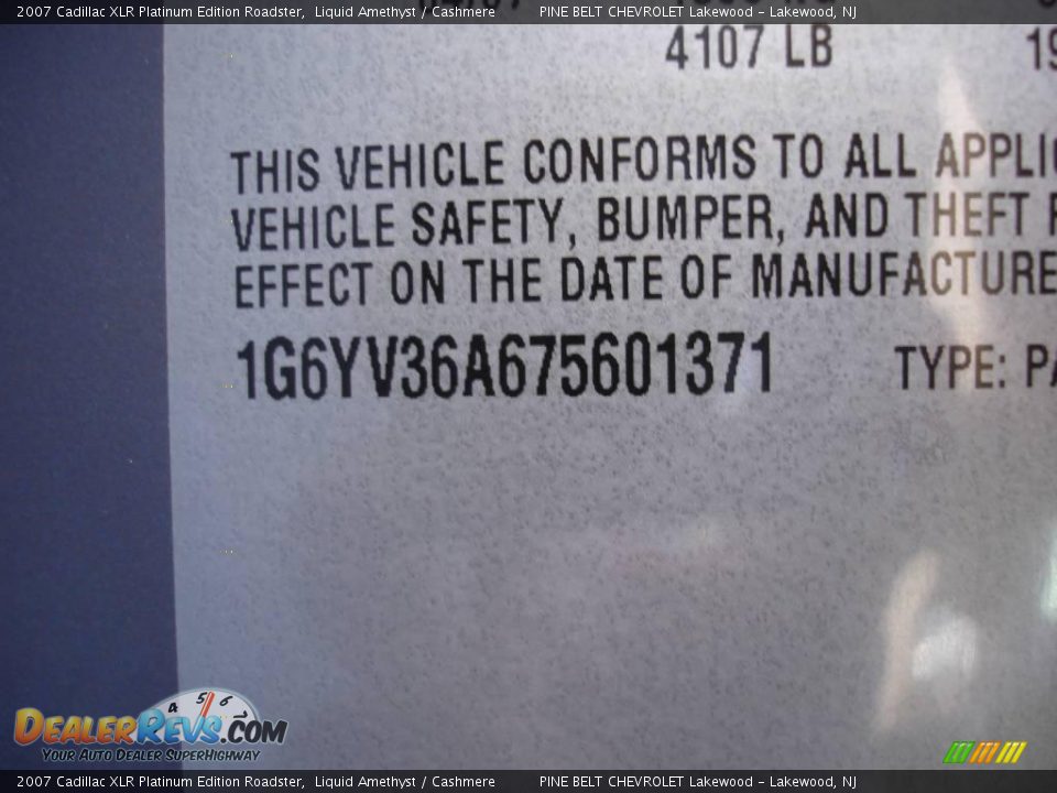 2007 Cadillac XLR Platinum Edition Roadster Liquid Amethyst / Cashmere Photo #18