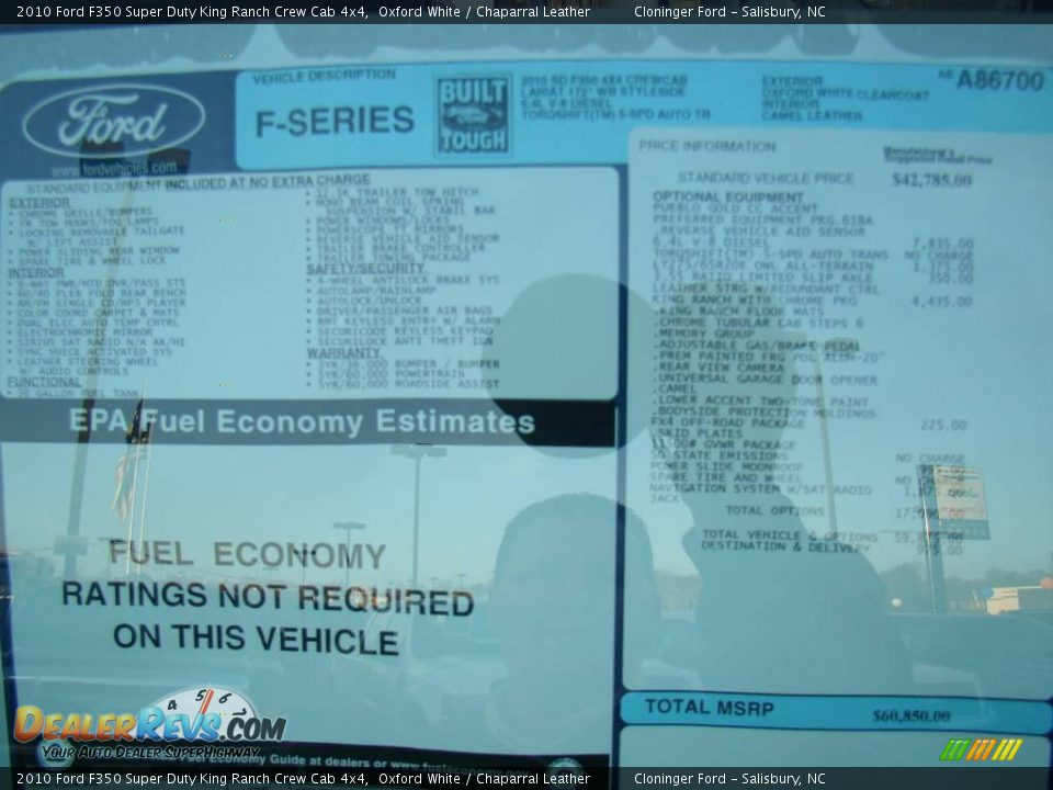 2010 Ford F350 Super Duty King Ranch Crew Cab 4x4 Oxford White / Chaparral Leather Photo #14