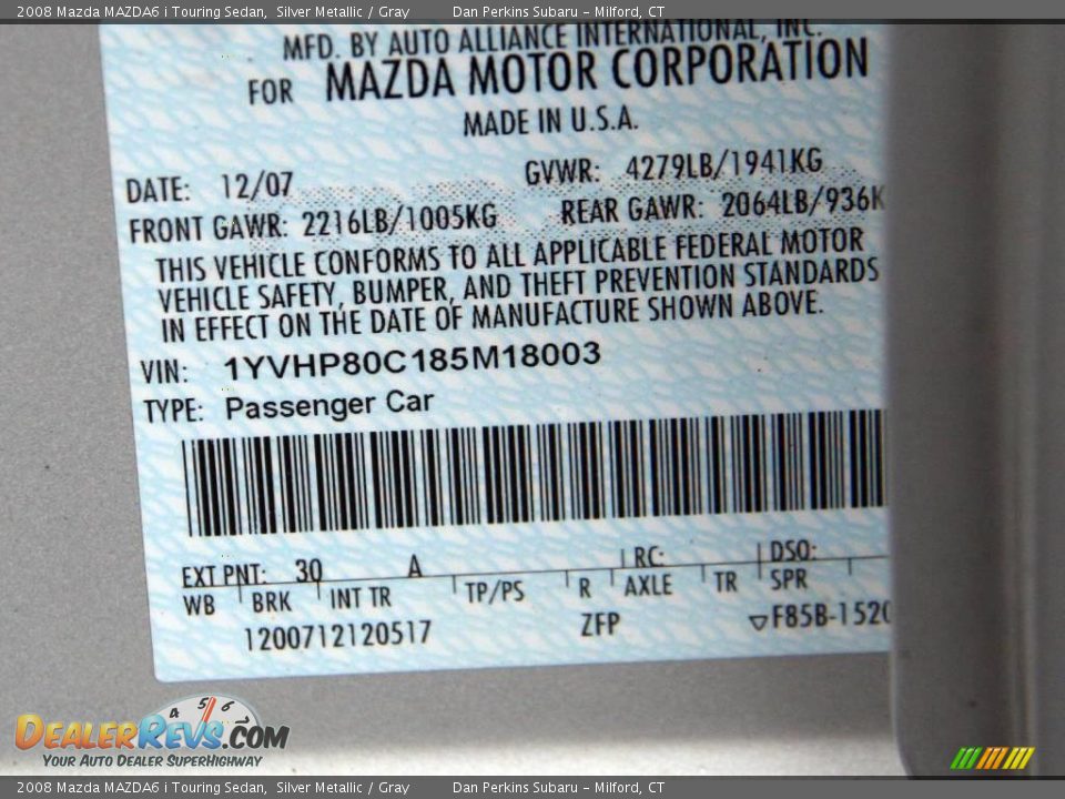 2008 Mazda MAZDA6 i Touring Sedan Silver Metallic / Gray Photo #24