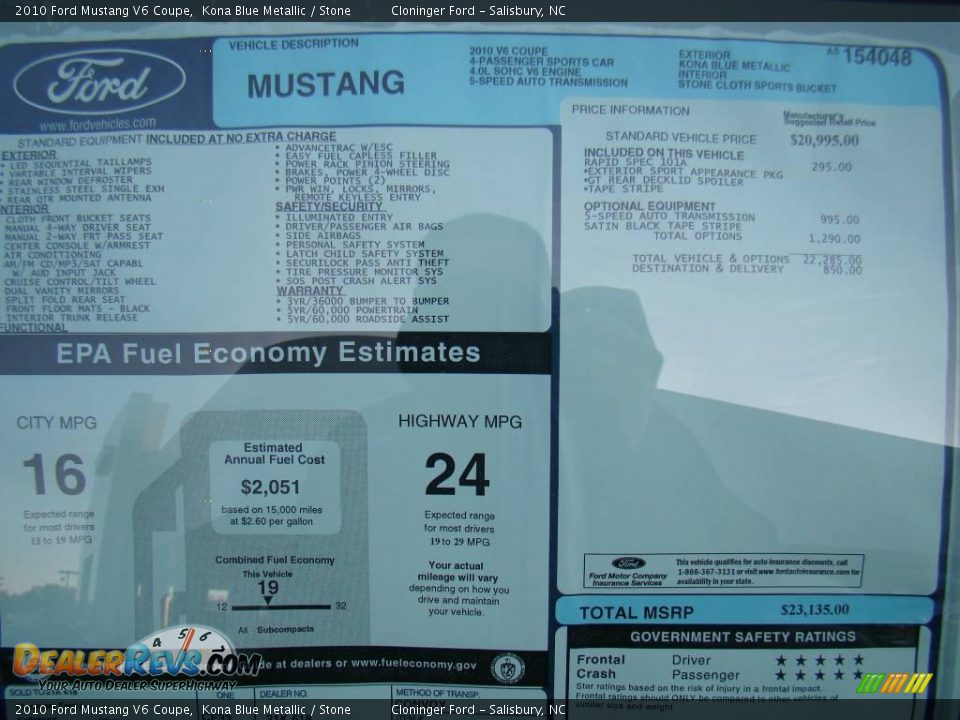 2010 Ford Mustang V6 Coupe Kona Blue Metallic / Stone Photo #11