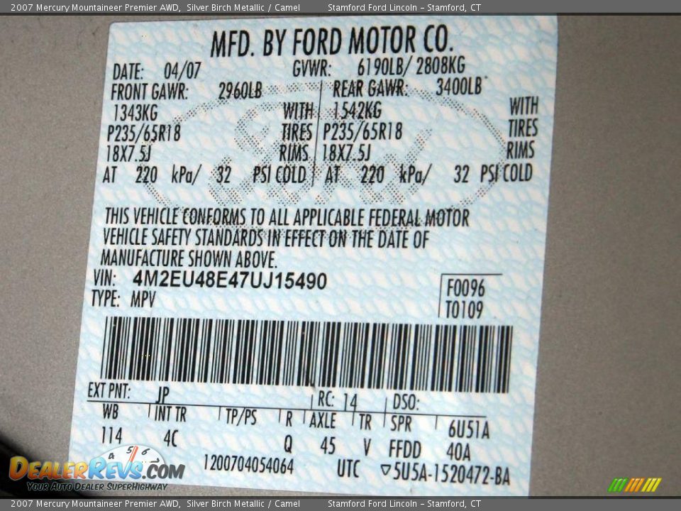 2007 Mercury Mountaineer Premier AWD Silver Birch Metallic / Camel Photo #18