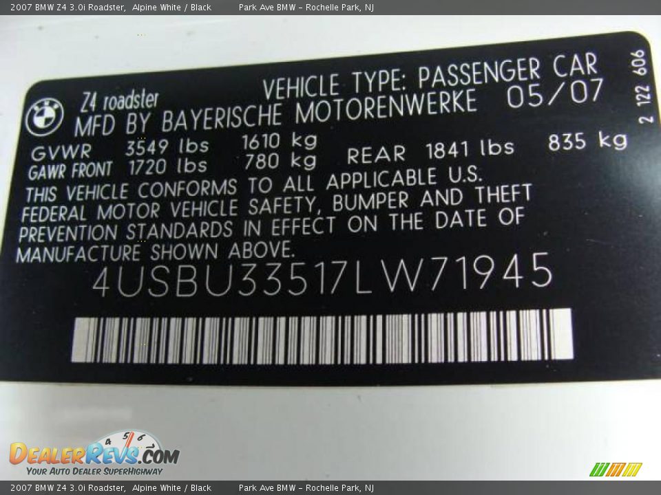 2007 BMW Z4 3.0i Roadster Alpine White / Black Photo #29