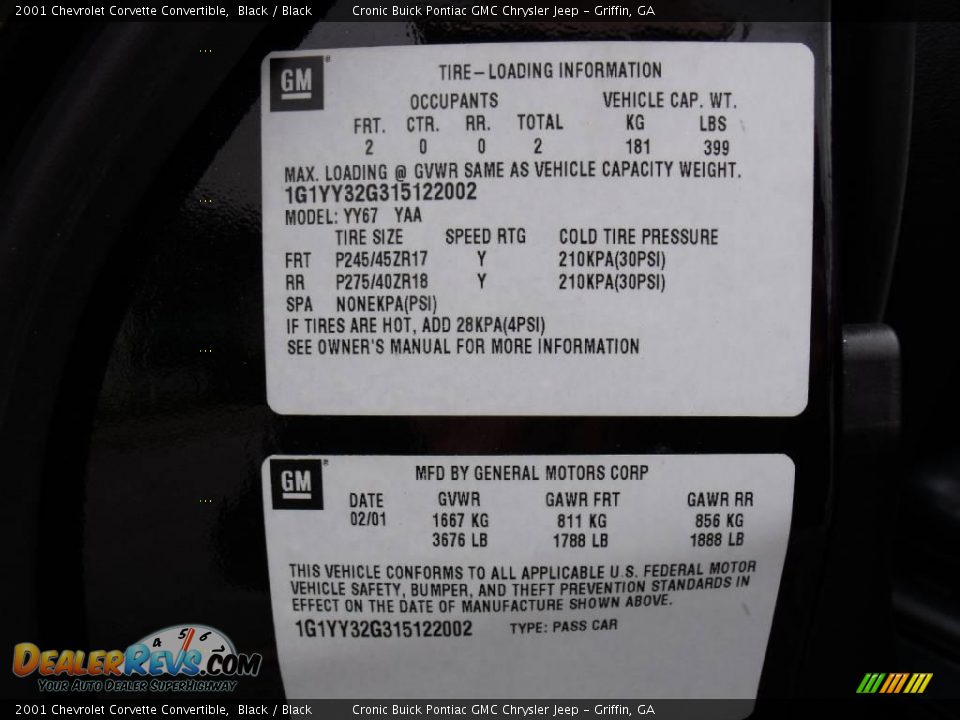 2001 Chevrolet Corvette Convertible Black / Black Photo #18