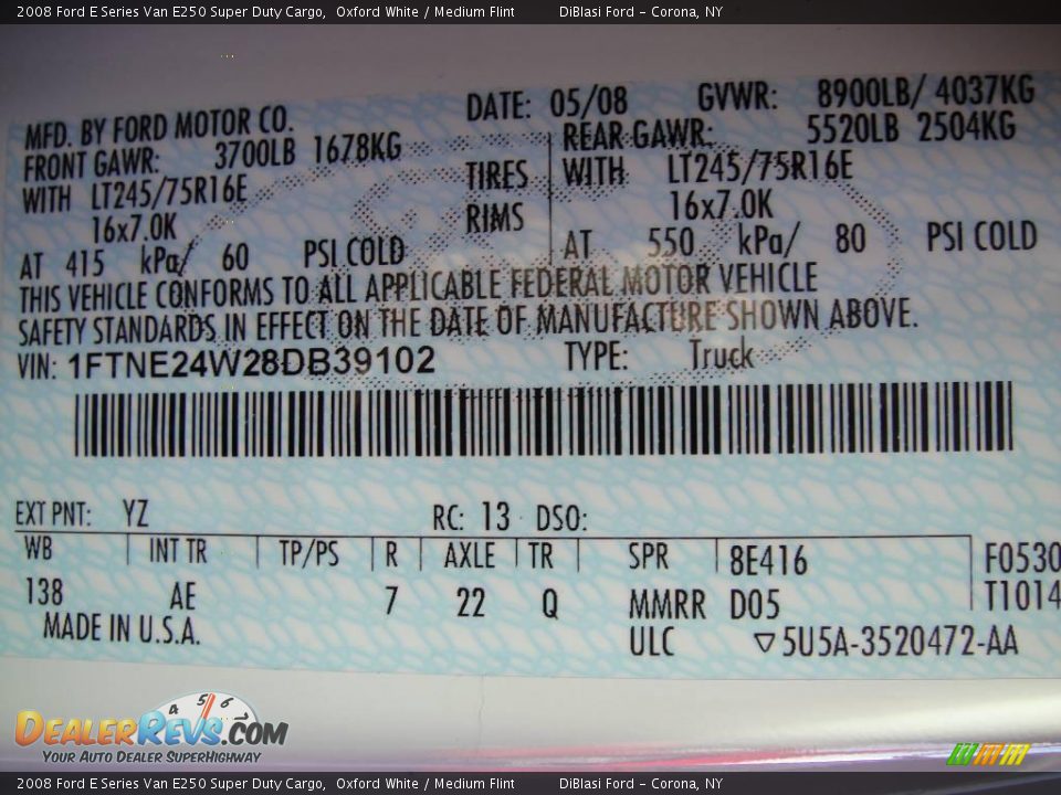 2008 Ford E Series Van E250 Super Duty Cargo Oxford White / Medium Flint Photo #25