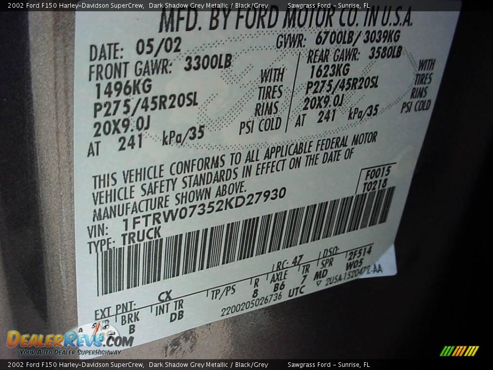2002 Ford F150 Harley-Davidson SuperCrew Dark Shadow Grey Metallic / Black/Grey Photo #20