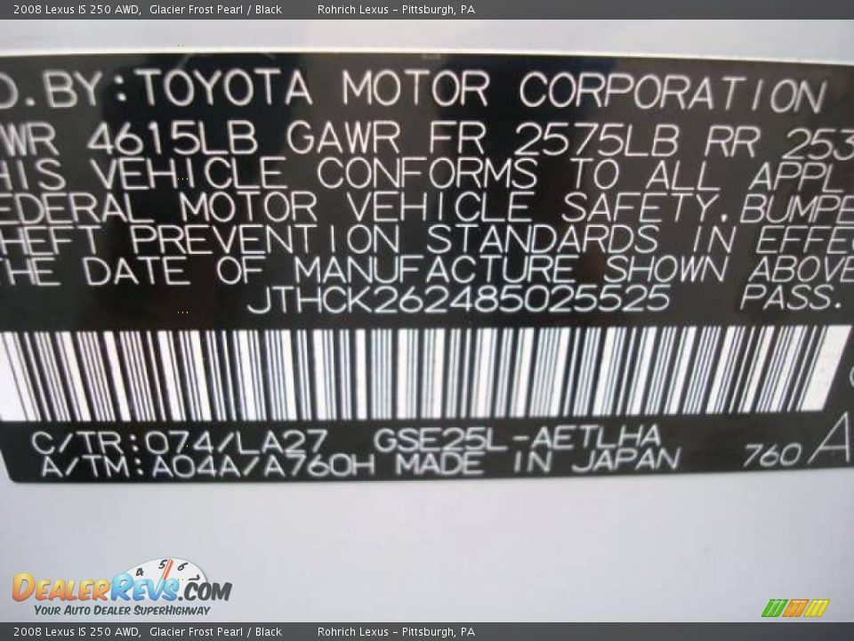 2008 Lexus IS 250 AWD Glacier Frost Pearl / Black Photo #14