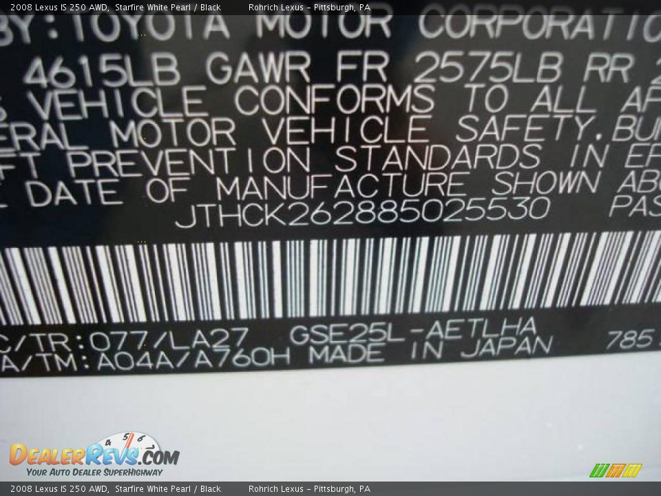 2008 Lexus IS 250 AWD Starfire White Pearl / Black Photo #14