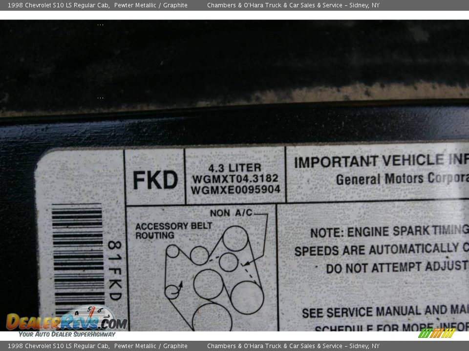 1998 Chevrolet S10 LS Regular Cab Pewter Metallic / Graphite Photo #10