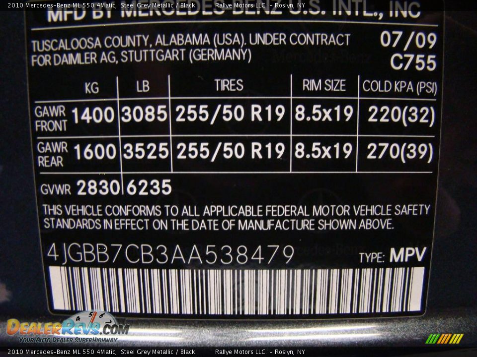 2010 Mercedes-Benz ML 550 4Matic Steel Grey Metallic / Black Photo #16
