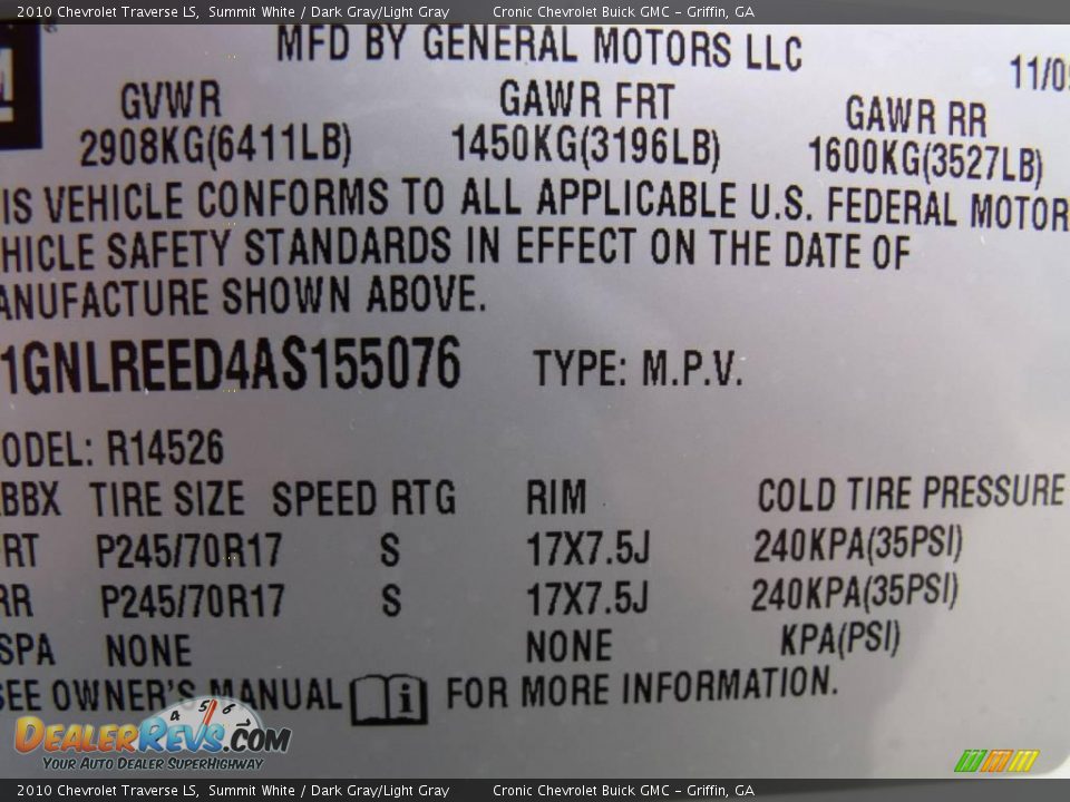 2010 Chevrolet Traverse LS Summit White / Dark Gray/Light Gray Photo #21