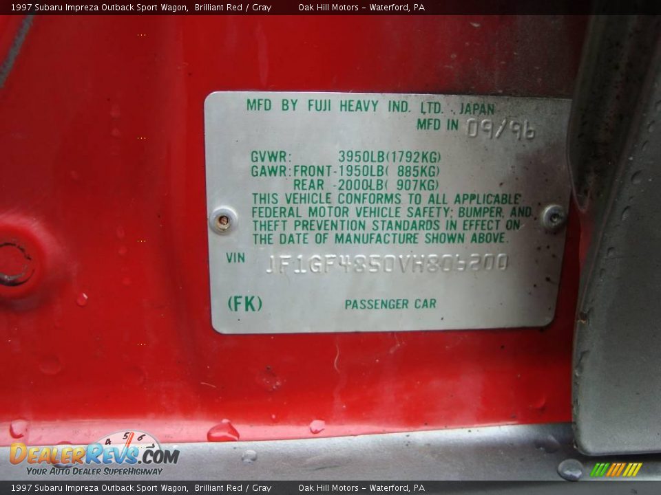 1997 Subaru Impreza Outback Sport Wagon Brilliant Red / Gray Photo #18