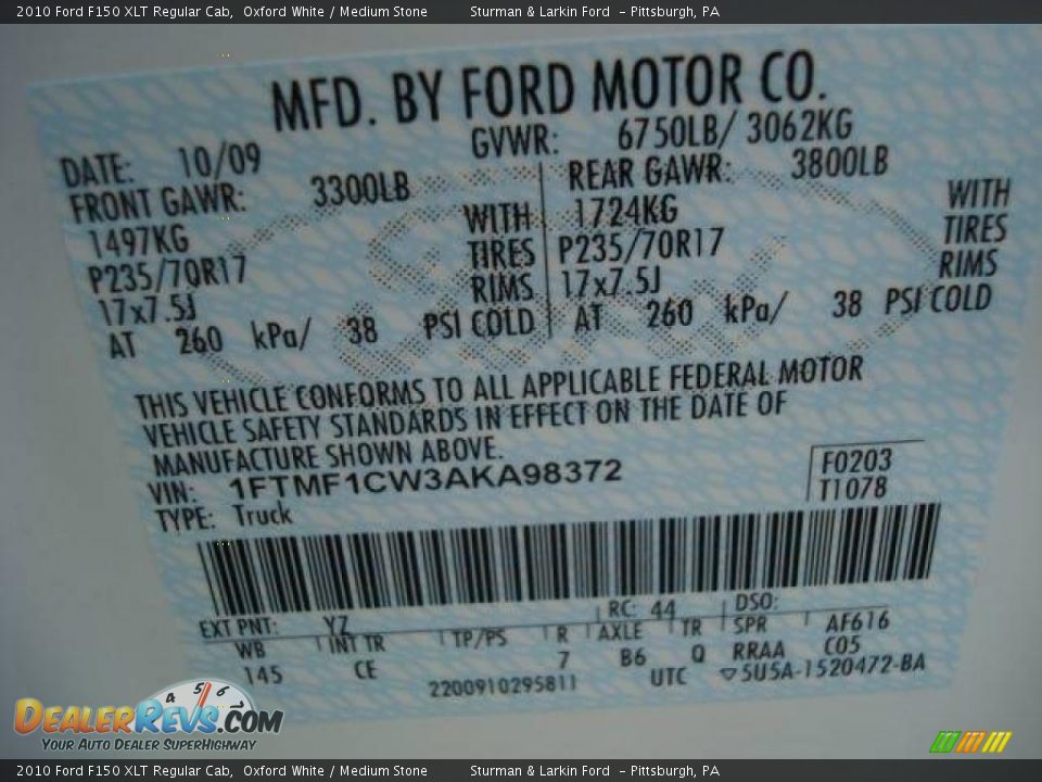 2010 Ford F150 XLT Regular Cab Oxford White / Medium Stone Photo #19