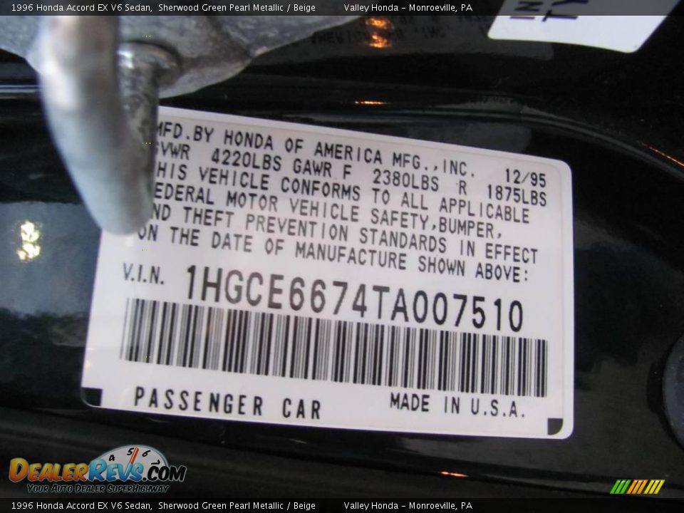 1996 Honda Accord EX V6 Sedan Sherwood Green Pearl Metallic / Beige Photo #14