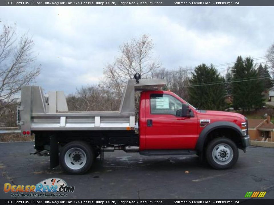 2010 Ford F450 Super Duty Regular Cab 4x4 Chassis Dump Truck Bright Red / Medium Stone Photo #2