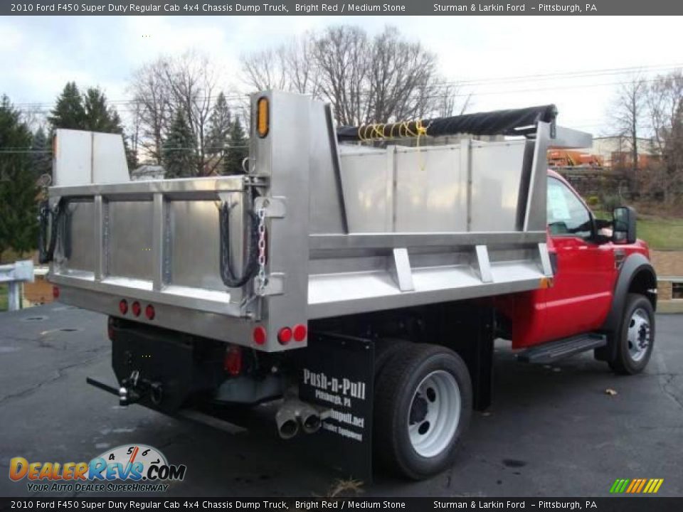 2010 Ford F450 Super Duty Regular Cab 4x4 Chassis Dump Truck Bright Red / Medium Stone Photo #3