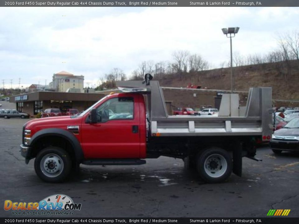2010 Ford F450 Super Duty Regular Cab 4x4 Chassis Dump Truck Bright Red / Medium Stone Photo #6