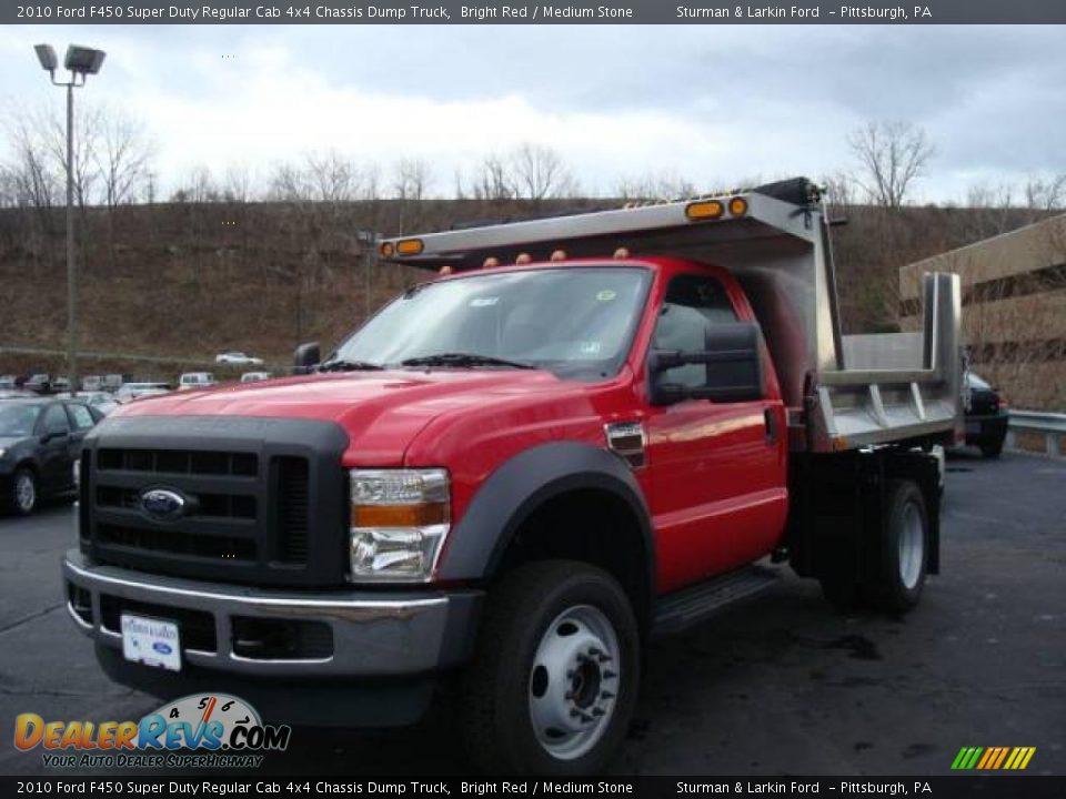 2010 Ford F450 Super Duty Regular Cab 4x4 Chassis Dump Truck Bright Red / Medium Stone Photo #7