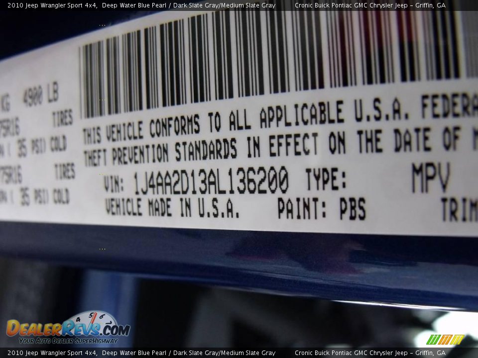 2010 Jeep Wrangler Sport 4x4 Deep Water Blue Pearl / Dark Slate Gray/Medium Slate Gray Photo #21