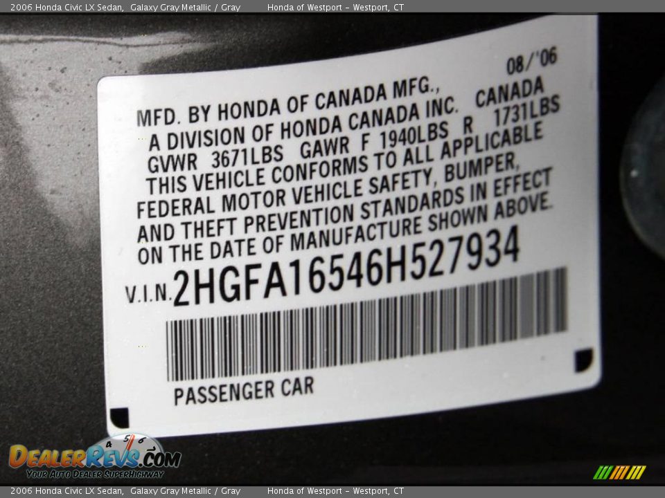 2006 Honda Civic LX Sedan Galaxy Gray Metallic / Gray Photo #26