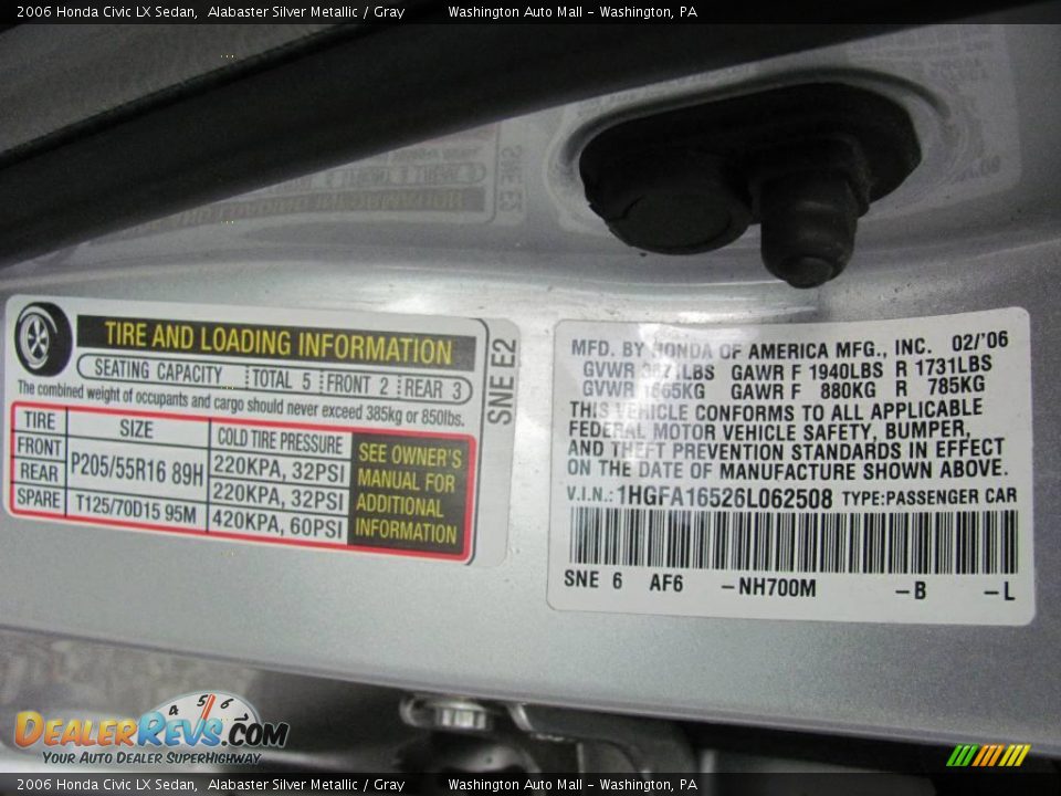 2006 Honda Civic LX Sedan Alabaster Silver Metallic / Gray Photo #19