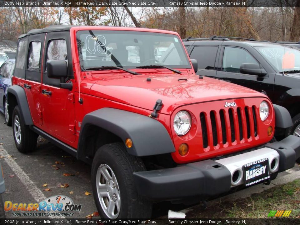 2008 Jeep Wrangler Unlimited X 4x4 Flame Red / Dark Slate Gray/Med Slate Gray Photo #2