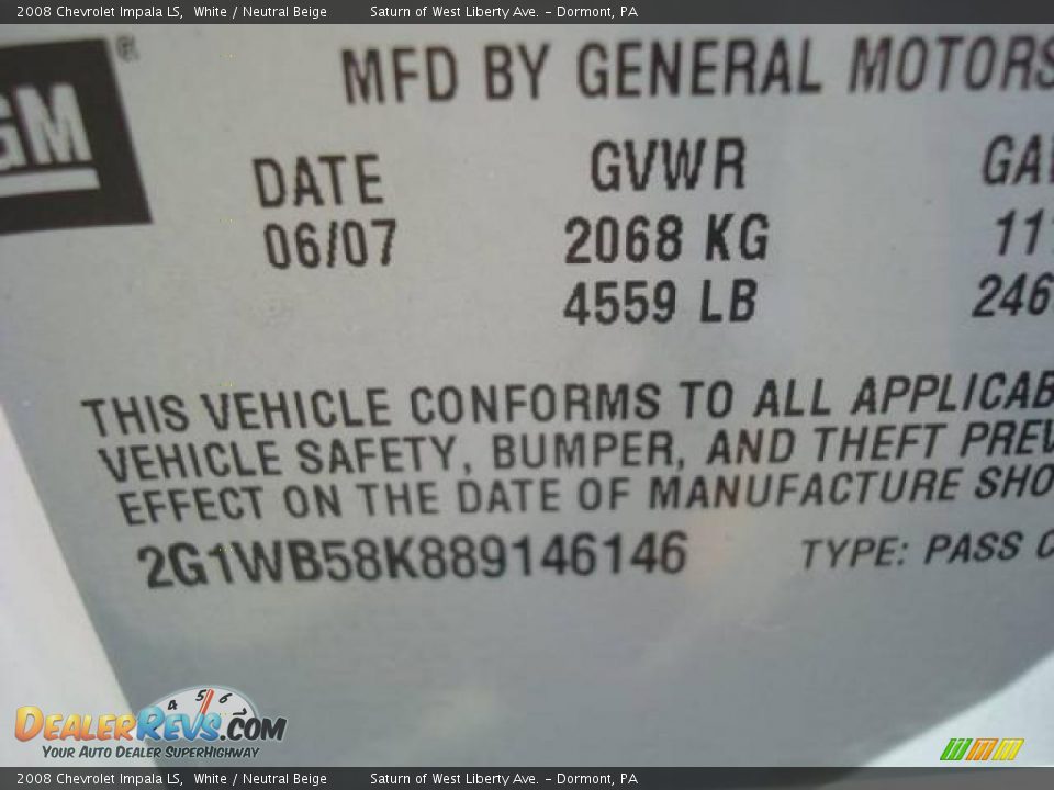 2008 Chevrolet Impala LS White / Neutral Beige Photo #14