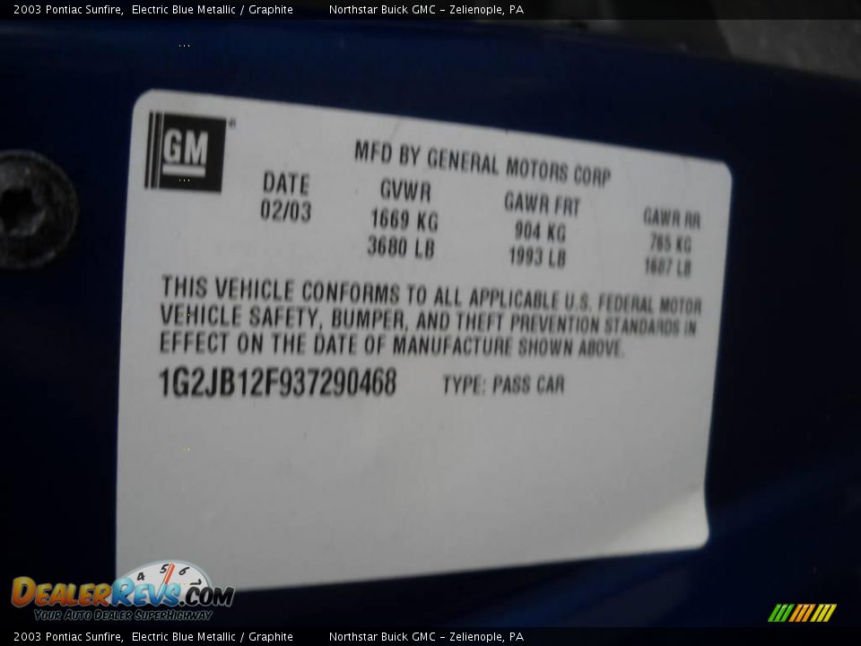 2003 Pontiac Sunfire Electric Blue Metallic / Graphite Photo #9