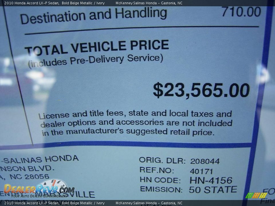 2010 Honda Accord LX-P Sedan Bold Beige Metallic / Ivory Photo #27