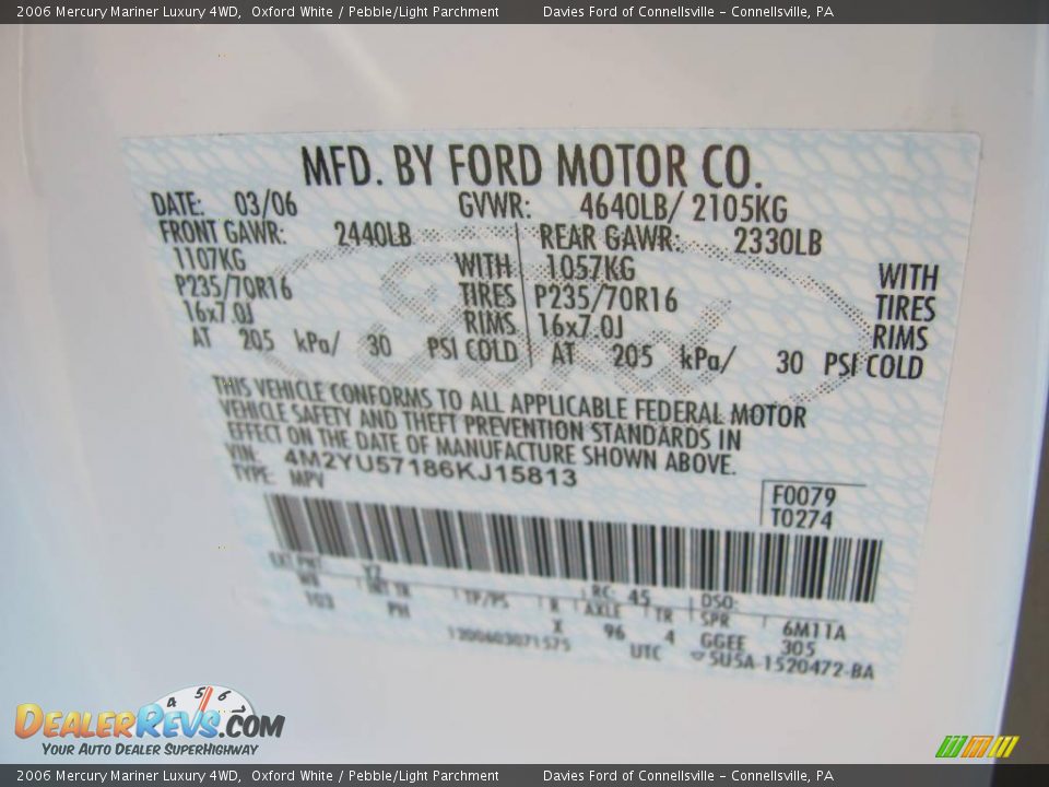 2006 Mercury Mariner Luxury 4WD Oxford White / Pebble/Light Parchment Photo #14