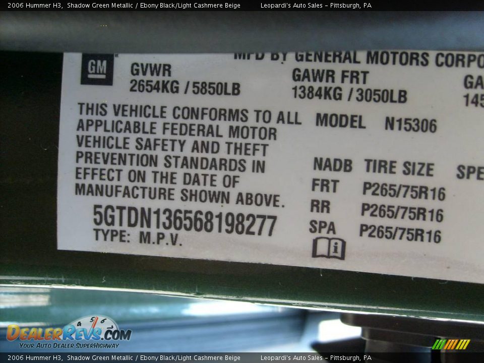 2006 Hummer H3 Shadow Green Metallic / Ebony Black/Light Cashmere Beige Photo #13